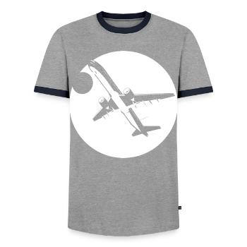 Aviator Drawing - Men's Ringer Shirt - grey/navy  - Front - AI Model Female 172 light (172cm) & AI Model Male 178 light (178cm)