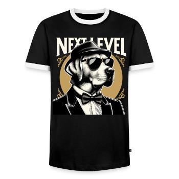 Dudley Labrador Tuxedo Suit Next Level Gift - Men's Ringer Shirt - black/white - Front - AI Model Female 172 light (172cm) & AI Model Male 178 light (178cm)