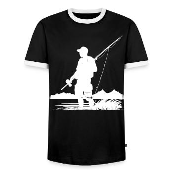 Fishing Drawing - Men's Ringer Shirt - black/white - Front - AI Model Female 172 light (172cm) & AI Model Male 178 light (178cm)