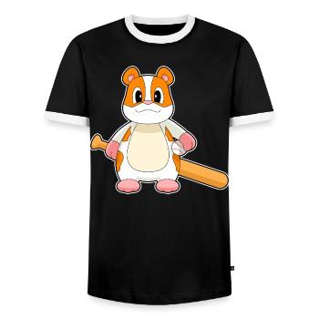 Hamster Baseball Baseball Bat - Men's Ringer Shirt - black/white - Front - AI Model Female 172 light (172cm) & AI Model Male 178 light (178cm)