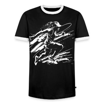 Runner Street Art - Men's Ringer Shirt - black/white - Front - AI Model Female 172 light (172cm) & AI Model Male 178 light (178cm)