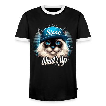 Heilige Birma Katze Birmakatze Was geht ab Geschen - Männer Kontrast-T-Shirt - Schwarz/Weiß - Vorne - AI Model Female 172 light (172cm) & AI Model Male 178 light (178cm)