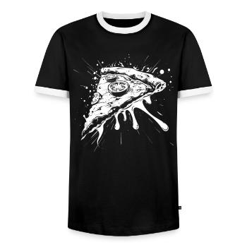 Pizza Piece Drawing - Men's Ringer Shirt - black/white - Front - AI Model Female 172 light (172cm) & AI Model Male 178 light (178cm)