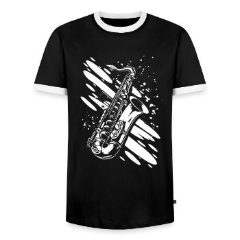 Saxophone - T-shirt contrasté Homme - noir/blanc - Devant - AI Model Female 172 light (172cm) & AI Model Male 178 light (178cm)