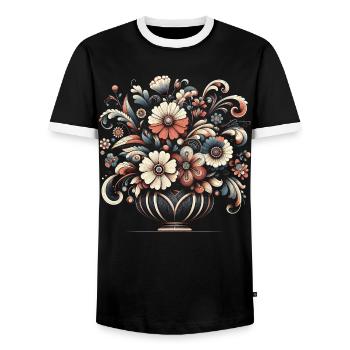 Elegant Floral Bouquet Art with Intricate Details - Men's Ringer Shirt - black/white - Front - AI Model Female 172 light (172cm) & AI Model Male 178 light (178cm)