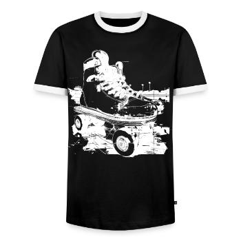 Roller Skates Graphic - Men's Ringer Shirt - black/white - Front - AI Model Female 172 light (172cm) & AI Model Male 178 light (178cm)