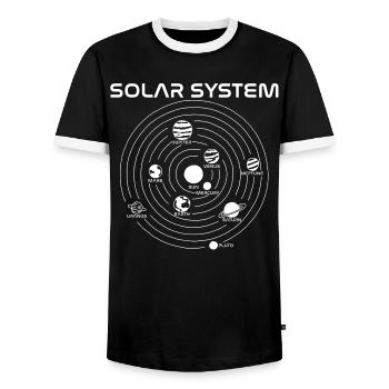 Map of the Solar System (white) - Men's Ringer Shirt - black/white - Front - AI Model Female 172 light (172cm) & AI Model Male 178 light (178cm)