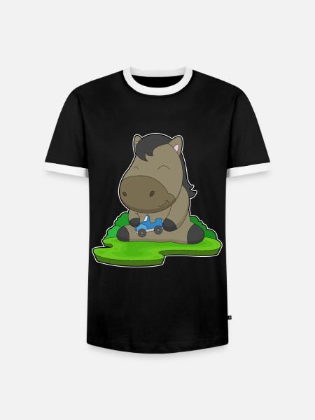 Pferd Spielzeugauto - Männer Kontrast-T-Shirt - Schwarz/Weiß