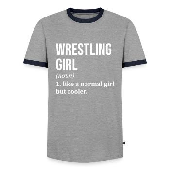 Wrestling - Men's Ringer Shirt - grey/navy  - Front - AI Model Female 172 light (172cm) & AI Model Male 178 light (178cm)
