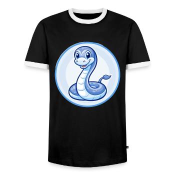 Anaconda Blue Kawaii Cartoon Character Clipart Pet - Men's Ringer Shirt - black/white - Front - AI Model Female 172 light (172cm) & AI Model Male 178 light (178cm)