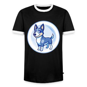 Australian Kelpie Dog Blue Cute Kawaii Cartoon Pet - Men's Ringer Shirt - black/white - Front - AI Model Female 172 light (172cm) & AI Model Male 178 light (178cm)
