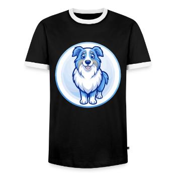 Australian Shepherd Dog Blue Kawaii Cartoon Pet - Men's Ringer Shirt - black/white - Front - AI Model Female 172 light (172cm) & AI Model Male 178 light (178cm)