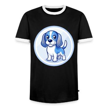 Beagle chien bleu Kawaii dessin animé Personnage Clipart - T-shirt contrasté Homme - noir/blanc - Devant - AI Model Female 172 light (172cm) & AI Model Male 178 light (178cm)