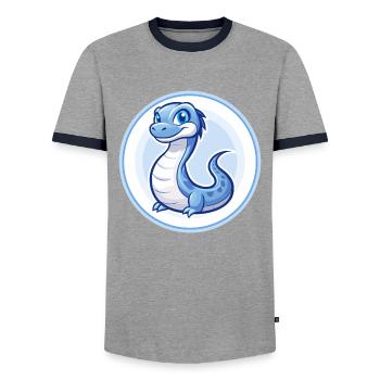 Basilisk Blau Kawaii Cartoon Figur Clipart Haustier - Männer Kontrast-T-Shirt - Grau/Navy  - Vorne - AI Model Female 172 light (172cm) & AI Model Male 178 light (178cm)