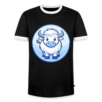 Yak Blue Cute Kawaii Cartoon Character Clipart Pet - Men's Ringer Shirt - black/white - Front - AI Model Female 172 light (172cm) & AI Model Male 178 light (178cm)