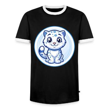 Léopard des neiges Bleu Kawaii Dessin animé Personnage Clipart - T-shirt contrasté Homme - noir/blanc - Devant - AI Model Female 172 light (172cm) & AI Model Male 178 light (178cm)
