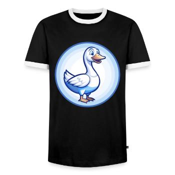 Goose Blue Kawaii Cartoon Character Clipart Pet - Men's Ringer Shirt - black/white - Front - AI Model Female 172 light (172cm) & AI Model Male 178 light (178cm)