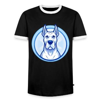 Dogue Allemand Chien Bleu Kawaii Dessin Animé Personnage Animal de compagnie - T-shirt contrasté Homme - noir/blanc - Devant - AI Model Female 172 light (172cm) & AI Model Male 178 light (178cm)