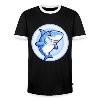 Hai Blau Kawaii Cartoon Figur Clipart Haustier - Männer Kontrast-T-Shirt - Schwarz/Weiß - Vorne - AI Model Female 172 light (172cm) & AI Model Male 178 light (178cm)