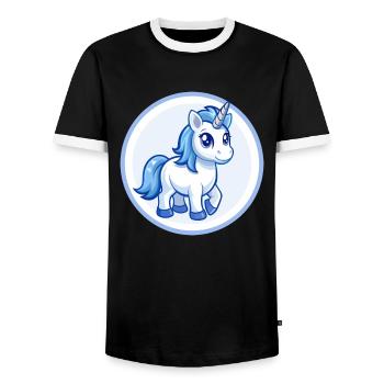 Einhorn Blau Kawaii Cartoon Figur Clipart Haustier - Männer Kontrast-T-Shirt - Schwarz/Weiß - Vorne - AI Model Female 172 light (172cm) & AI Model Male 178 light (178cm)