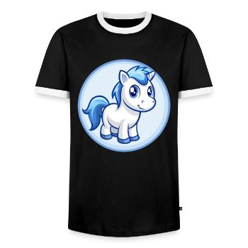 Pony Blue Kawaii Cartoon Character Clipart Pet - Men's Ringer Shirt - black/white - Front - AI Model Female 172 light (172cm) & AI Model Male 178 light (178cm)