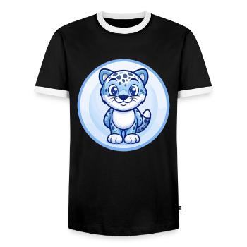 Leopard Blue Kawaii Cartoon Character Clipart Pet - Men's Ringer Shirt - black/white - Front - AI Model Female 172 light (172cm) & AI Model Male 178 light (178cm)