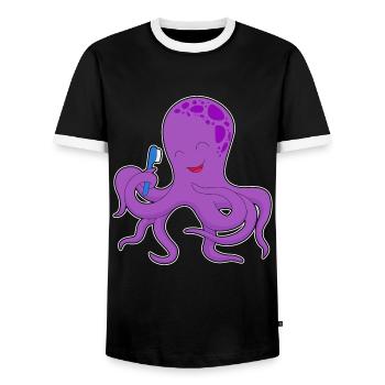 Octopus Toothbrush - Men's Ringer Shirt - black/white - Front - AI Model Female 172 light (172cm) & AI Model Male 178 light (178cm)