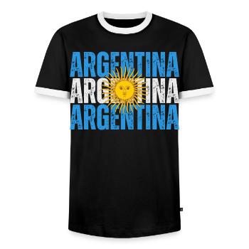 Flagge von Argentinien, Argentinischer Stolz - Männer Kontrast-T-Shirt - Schwarz/Weiß - Vorne - AI Model Female 172 light (172cm) & AI Model Male 178 light (178cm)
