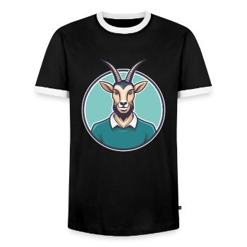 Oryx Kawaii Dessin animé Personnage Animal Animal Visage - T-shirt contrasté Homme - noir/blanc - Devant - AI Model Female 172 light (172cm) & AI Model Male 178 light (178cm)