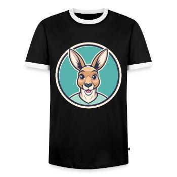 Kangourou Kawaii Dessin animé Personnage Animal Visage D’animal - T-shirt contrasté Homme - noir/blanc - Devant - AI Model Female 172 light (172cm) & AI Model Male 178 light (178cm)
