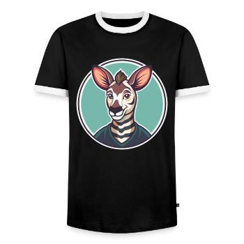 okapi kawaii dessin animé personnage animal visage d’animal - T-shirt contrasté Homme - noir/blanc - Devant - AI Model Female 172 light (172cm) & AI Model Male 178 light (178cm)