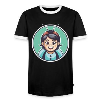 Ladybug Kawaii Cartoon Character Animal Pet Face - Men's Ringer Shirt - black/white - Front - AI Model Female 172 light (172cm) & AI Model Male 178 light (178cm)