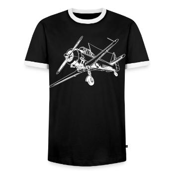 Propeller Airplane Drawing - Men's Ringer Shirt - black/white - Front - AI Model Female 172 light (172cm) & AI Model Male 178 light (178cm)