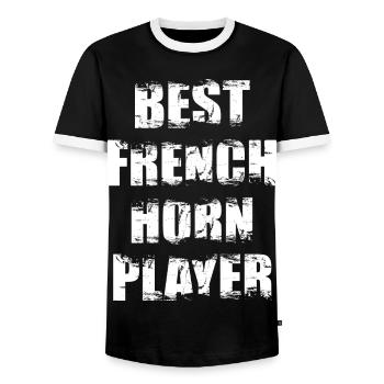 Best French Horn Player - Men's Ringer Shirt - black/white - Front - AI Model Female 172 light (172cm) & AI Model Male 178 light (178cm)