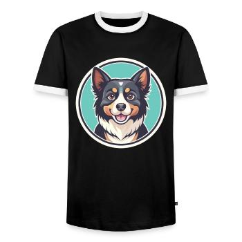 Aidi chien race dessin animé Kawaii Clipart Illustration - T-shirt contrasté Homme - noir/blanc - Devant - AI Model Female 172 light (172cm) & AI Model Male 178 light (178cm)
