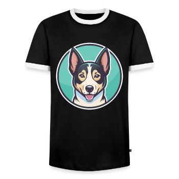 Canaan chien race dessin animé Kawaii Clipart animal de compagnie - T-shirt contrasté Homme - noir/blanc - Devant - AI Model Female 172 light (172cm) & AI Model Male 178 light (178cm)
