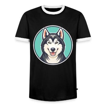 Chien chien chien Labrador Labrador Race Dessin animé Kawaii - T-shirt contrasté Homme - noir/blanc - Devant - AI Model Female 172 light (172cm) & AI Model Male 178 light (178cm)