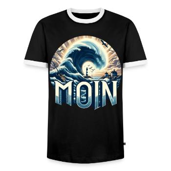 Hello Northern Germany - Men's Ringer Shirt - black/white - Front - AI Model Female 172 light (172cm) & AI Model Male 178 light (178cm)