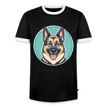 Berger allemand caniche chien race dessin animé Kawaii - T-shirt contrasté Homme - noir/blanc - Devant - AI Model Female 172 light (172cm) & AI Model Male 178 light (178cm)