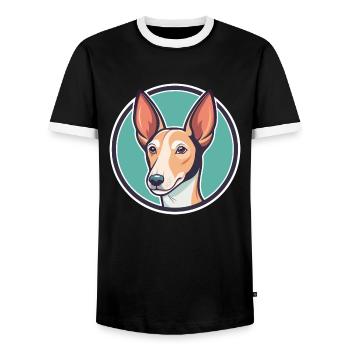 Ibizan Hound Dog Breed Cartoon Kawaii Clipart Pet - Men's Ringer Shirt - black/white - Front - AI Model Female 172 light (172cm) & AI Model Male 178 light (178cm)