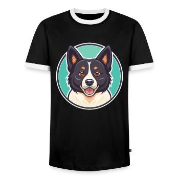 Karelian Bear Dog Breed Cartoon Kawaii Clipart Pet - Men's Ringer Shirt - black/white - Front - AI Model Female 172 light (172cm) & AI Model Male 178 light (178cm)