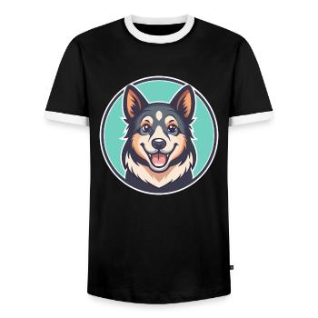 Kanni Chien Race Dessin animé Kawaii Clipart Animal Animal de compagnie - T-shirt contrasté Homme - noir/blanc - Devant - AI Model Female 172 light (172cm) & AI Model Male 178 light (178cm)