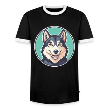 Northern Inuit Dog Breed Cartoon Kawaii Clipart - Men's Ringer Shirt - black/white - Front - AI Model Female 172 light (172cm) & AI Model Male 178 light (178cm)
