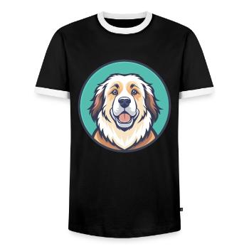 Pyrenean Mountain Dog Breed Cartoon Kawaii Clipart - Men's Ringer Shirt - black/white - Front - AI Model Female 172 light (172cm) & AI Model Male 178 light (178cm)