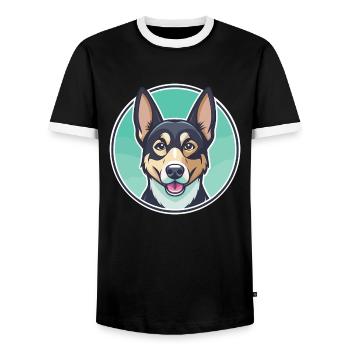 Suisse Laufhund Chien Race Dessin animé Kawaii Clipart - T-shirt contrasté Homme - noir/blanc - Devant - AI Model Female 172 light (172cm) & AI Model Male 178 light (178cm)