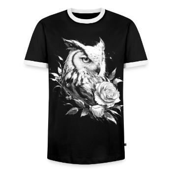 Blumen Rose Eule Ästhetik Nachteule Vogel Geschenk - Männer Kontrast-T-Shirt - Schwarz/Weiß - Vorne - AI Model Female 172 light (172cm) & AI Model Male 178 light (178cm)