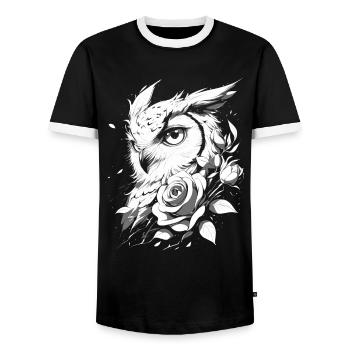 hibou Rose esthétique florale oiseau de nuit cadeau d’oiseau - T-shirt contrasté Homme - noir/blanc - Devant - AI Model Female 172 light (172cm) & AI Model Male 178 light (178cm)
