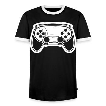 Video Game Controller Drawing - Men's Ringer Shirt - black/white - Front - AI Model Female 172 light (172cm) & AI Model Male 178 light (178cm)