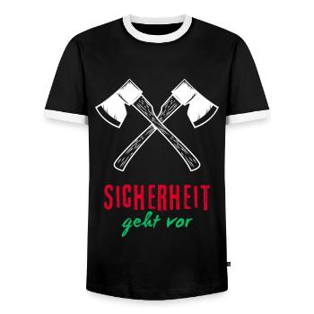 Sicherheit geht vor - Männer Kontrast-T-Shirt - Schwarz/Weiß - Vorne - AI Model Female 172 light (172cm) & AI Model Male 178 light (178cm)