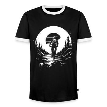 Mountain Biking Sketch - Men's Ringer Shirt - black/white - Front - AI Model Female 172 light (172cm) & AI Model Male 178 light (178cm)
